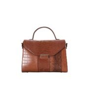 Brown Mixed‑Texture Satchel Handbag for Daily Wear
