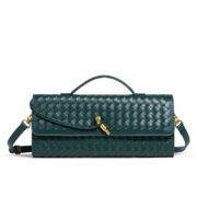 Dark Green Woven Top‑Handle Crossbody Handbag