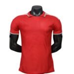 Red Polo Collar Breathable Short Sleeve Soccer Jersey