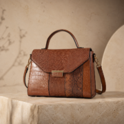 Brown Mixed‑Texture Satchel Handbag for Daily Wear - Image 2