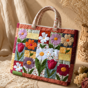 Vintage Floral Patchwork Quilted Fabric Tote Bag - Image 3
