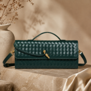 Dark Green Woven Top‑Handle Crossbody Handbag - Image 2