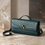 Dark Green Woven Top‑Handle Crossbody Handbag - Image 4
