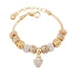 Gold‑Tone Crystal Heart Charm Beaded Bracelet