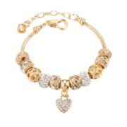 Gold‑Tone Crystal Heart Charm Beaded Bracelet