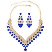 Luxury Blue Rhinestone Necklace And Earring Set
