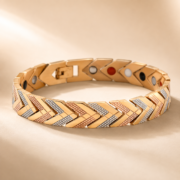 Tri‑Tone Chevron Link Metal Statement Bracelet - Image 2