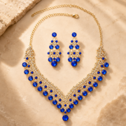 Luxury Blue Rhinestone Necklace And Earring Set - Image 2