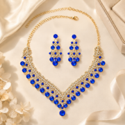 Luxury Blue Rhinestone Necklace And Earring Set - Image 3