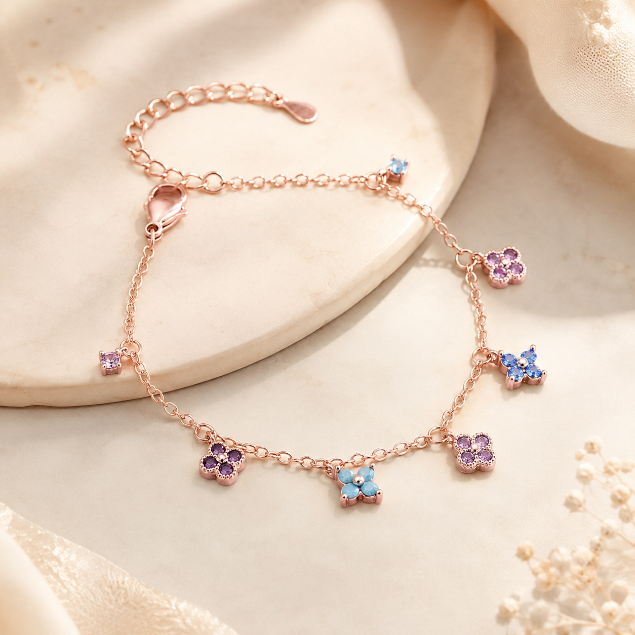 Rose Gold Clover Charm Bracelet