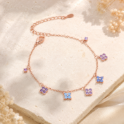 Rose‑Gold Tone Multi‑Color Clover Charm Bracelet - Image 3