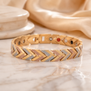 Tri‑Tone Chevron Link Metal Statement Bracelet - Image 3