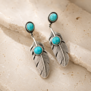 Vintage Turquoise Feather Drop Dangle Earrings - Image 3