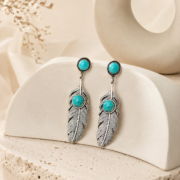 Vintage Turquoise Feather Drop Dangle Earrings - Image 4