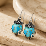 Vintage Heart Turquoise Dangle Hook Earrings - Image 3