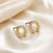 Gold Tone C‑Shaped Paved Crystal Stud Earrings - Image 3