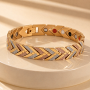 Tri‑Tone Chevron Link Metal Statement Bracelet - Image 4