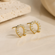Gold Tone C‑Shaped Paved Crystal Stud Earrings - Image 4