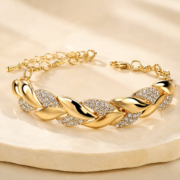 Gold‑Tone Twisted Crystal Inlaid Women Bracelet - Image 4