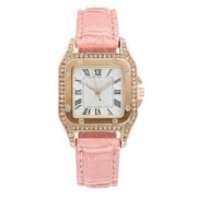 Rhinestone Square Roman Numeral Pink Strap Watch