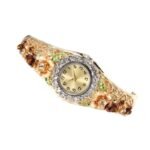 Ornate Floral Crystal Decor Women Bangle Wrist Watch
