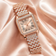 Rose Gold Square Crystal Roman Numeral Women Watch - Image 4