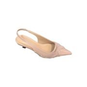 Nude Twist Mesh Pointed Toe Slingback Kitten Heels