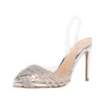 Silver Rhinestone Slingback Pointed‑Toe High Heel Sandals