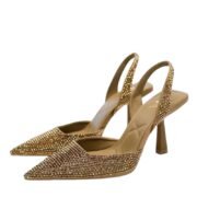 Golden Rhinestone Pointed Toe Slingback High Heels