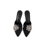 Rhinestone Floral Pointed Toe Slip‑On Mule Heels