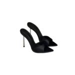 Black Pointed Toe Mules With Rhinestone Stiletto Heel
