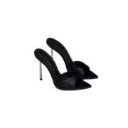 Black Pointed Toe Mules With Rhinestone Stiletto Heel