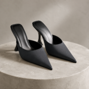 Black Satin Pointed‑Toe Slip‑On Mule Heels - Image 3