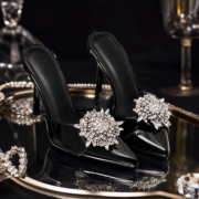 Rhinestone Floral Pointed Toe Slip‑On Mule Heels - Image 4