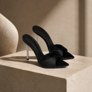 Black Pointed Toe Mules With Rhinestone Stiletto Heel - Image 3
