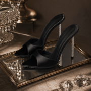 Black Pointed Toe Mules With Rhinestone Stiletto Heel - Image 4