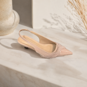 Nude Twist Mesh Pointed Toe Slingback Kitten Heels - Image 2