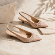 Nude Twist Mesh Pointed Toe Slingback Kitten Heels - Image 3