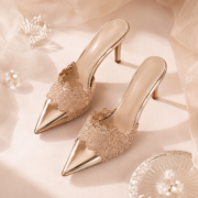 Champagne Lace Pointed‑Toe Stiletto Mule Heels - Image 4