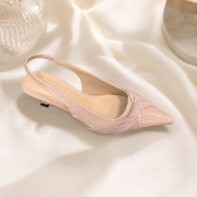 Nude Twist Mesh Pointed Toe Slingback Kitten Heels - Image 4