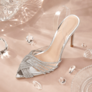 Silver Rhinestone Slingback Pointed‑Toe High Heel Sandals - Image 4