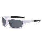 White Frame Gray Lens Wrap‑Around Sport Sunglasses