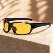 Black Frame Yellow Lens Sport Wrap‑Around Sunglasses - Image 4