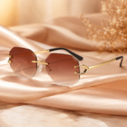 Rimless Octagonal Gradient Brown Fashion Sunglasses - Image 3