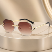 Rimless Octagonal Gradient Brown Fashion Sunglasses - Image 4