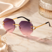 Rimless Gradient Purple‑Pink Geometric Sunglasses - Image 4