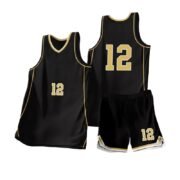 Black Gold Trim Number 12 Basketball Jersey Set