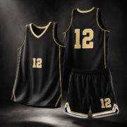 Black Gold Trim Number 12 Basketball Jersey Set - Image 2