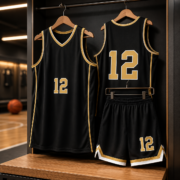 Black Gold Trim Number 12 Basketball Jersey Set - Image 4