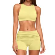Light Yellow Racerback Yoga Short Workout Set